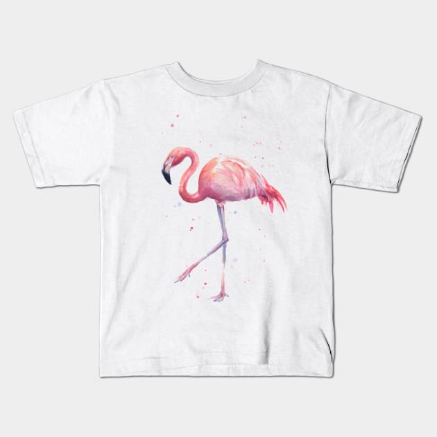 Flamingo Watercolor Kids T-Shirt by Olechka